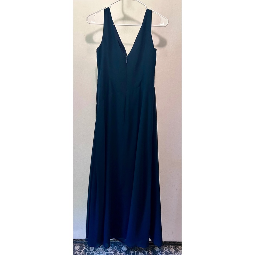 Azazie Navy Blue Chiffon V-Neck Pleated Ruffle Formal Bridesmaid Dress A8 Gown - Picture 2 of 8